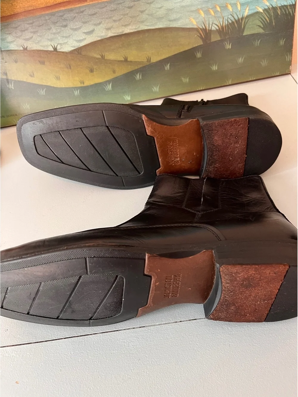 Johnston & Murphy Men's Leather Dress Ankle Boots Side-Zip Square Toe Size 9